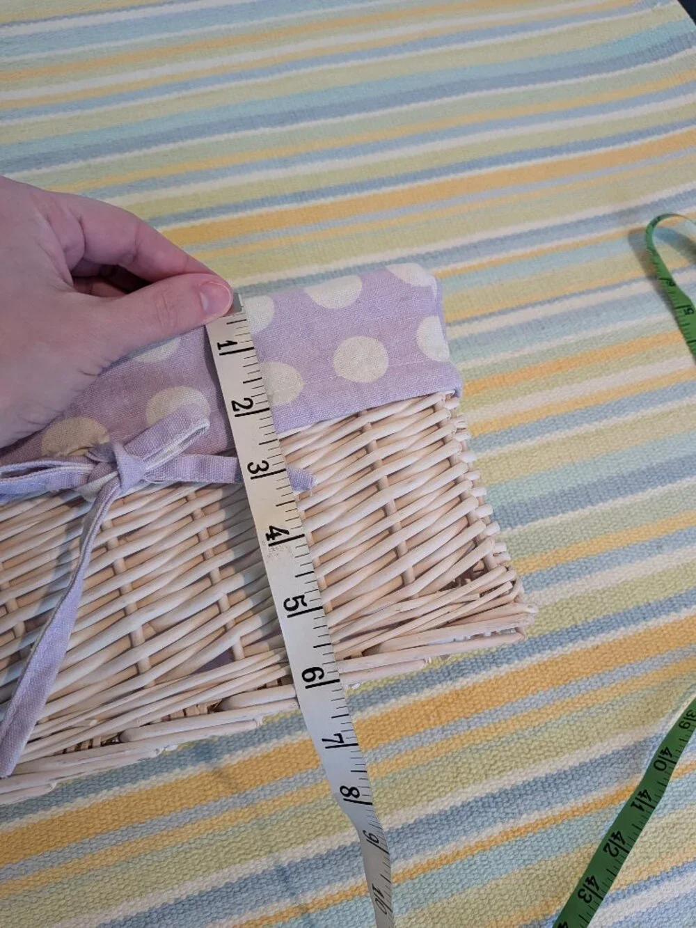White Wicker Basket With Purple Polka Dot Liner